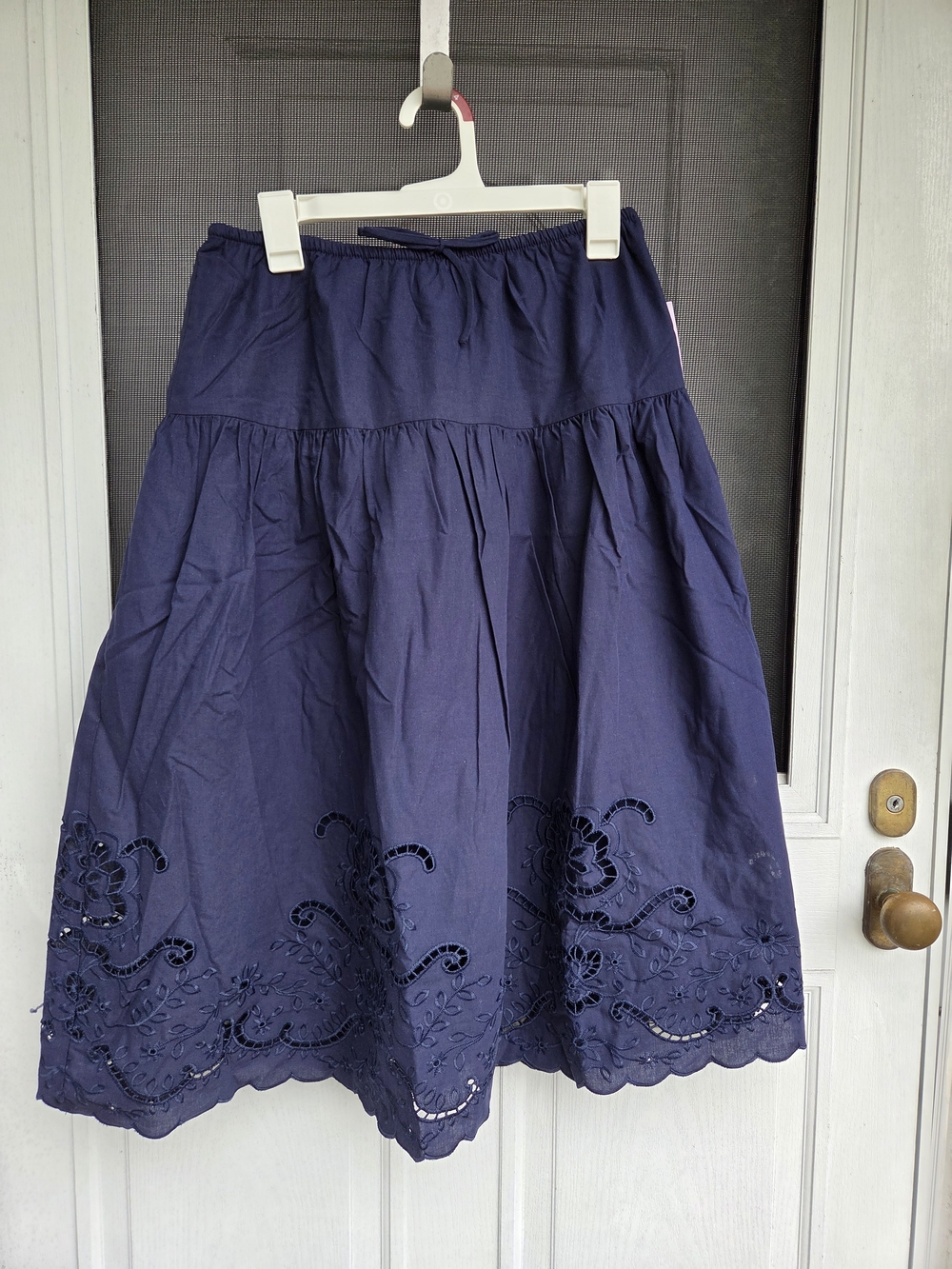 wild fable Navy Eyelet-Trim Midi Skirt Size Small